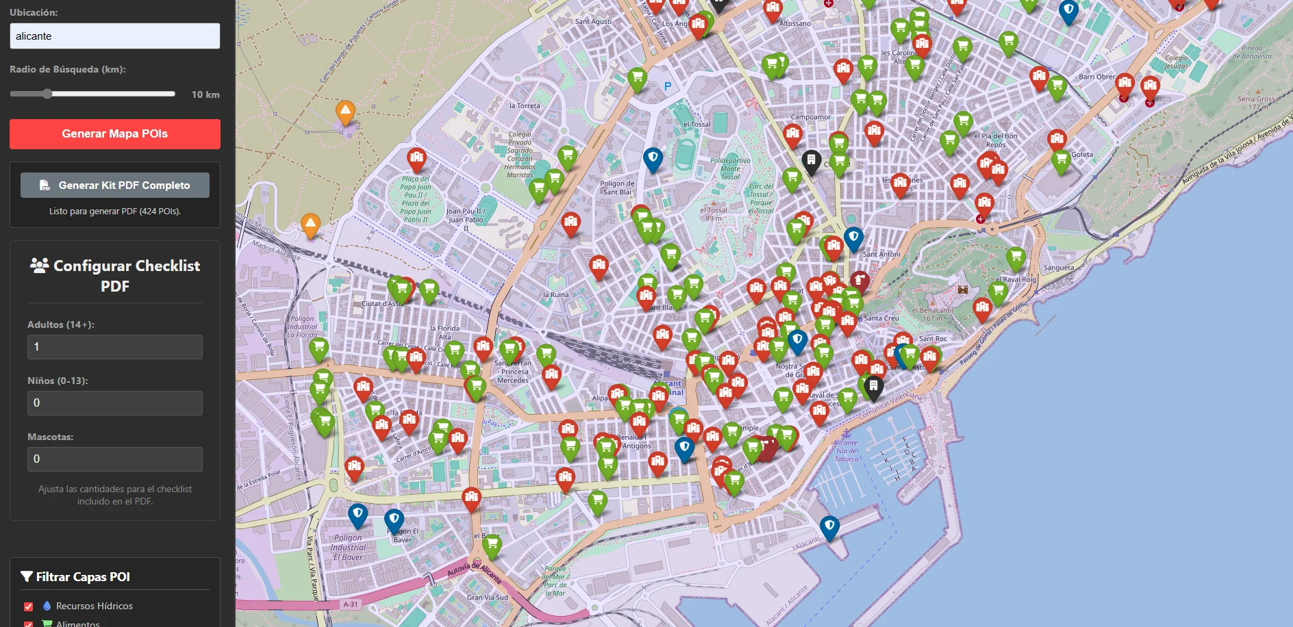 Captura de pantalla de la aplicación de mapa GeoSafety